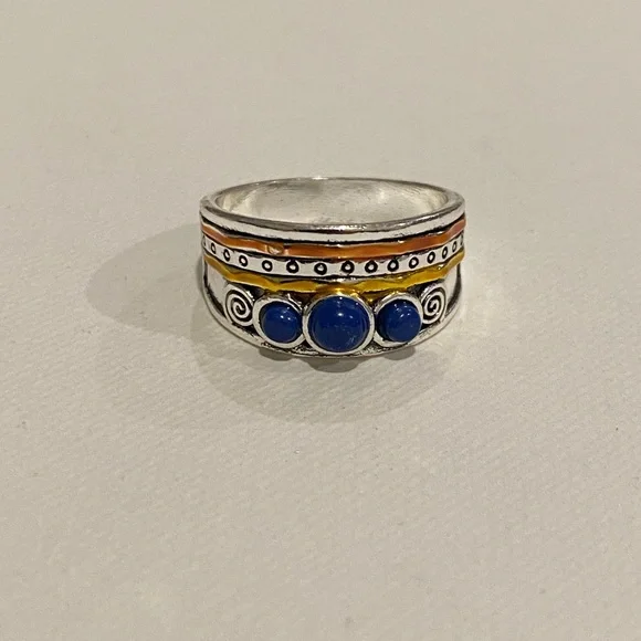 Lapis lazuli mixed metal boho vintage style ring size 9 - Picture 2 of 3
